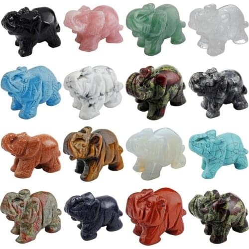 TUMBEELLUWA 2" Crystal Gem stone Elephant Healing Guardian Statue Figurine Crafts