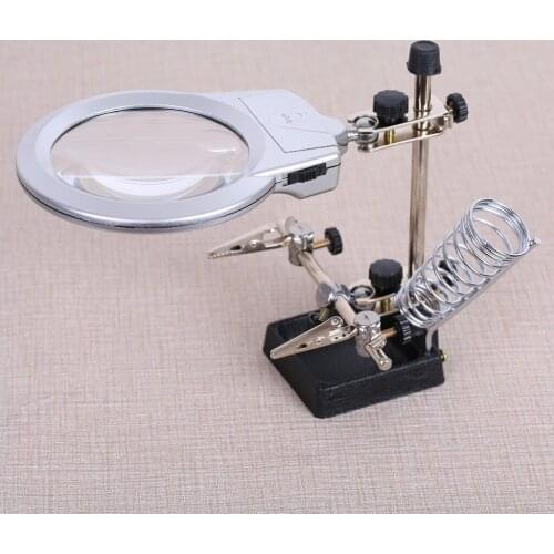 2X 85mm Zoom Magnifying Glass with 2 LED Third Hand Auxiliary Clamp Fresnel Lens welding Soldering Stand Magnifier
