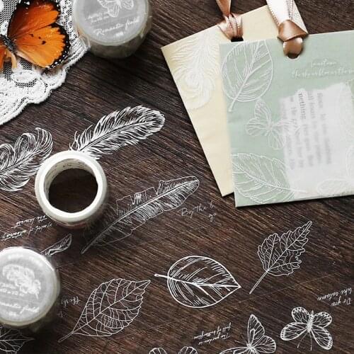 Vintage Leaf Feather Transparent PET Sticker Package DIY Diary Journal Decoration Label Sticker Album Scrapbooking