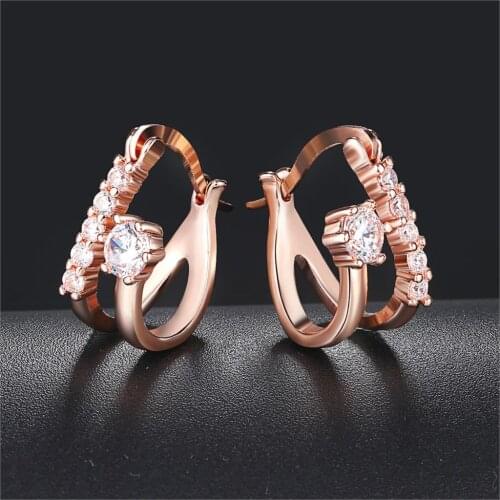 Irregular Drop Earring for Women Delicate Rose Gold Color AAA+CZ Fashion Jewelry For Daily Party E147
