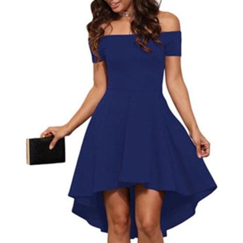 Womens Off The Shoulder Short Sleeve High Low Dresses Hot Sale Cheap In Stock Party Dress Multi Color Plus size A133
