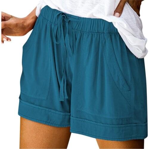 Women Comfy Drawstring Splice Womens Fitness Shorts Casual Elastic Waist Pocket Loose Shorts Candy Colors Plus Size Short Шорты