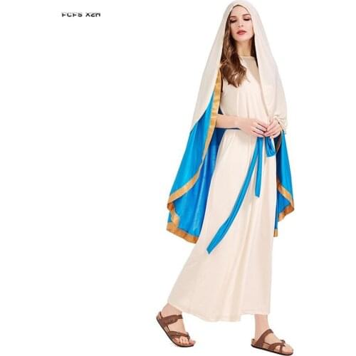 S-L Women The Virgin Mary Cosplay Female Halloween Israeli traditional Costume Carnival Purim Parade Stage Role play party dress