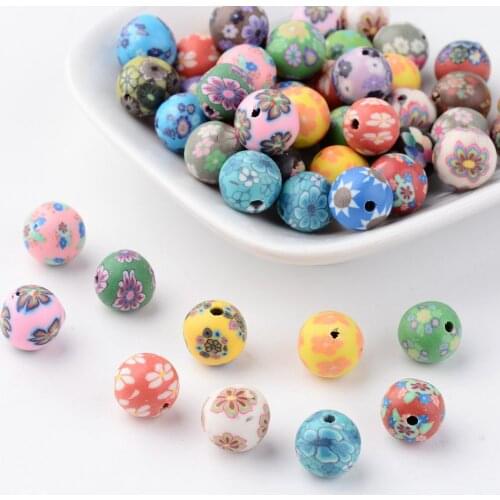10mm Colorful Printed Polymer Clay Beads DIY Handmade Ornament charms for bracelet making charms for bracelets