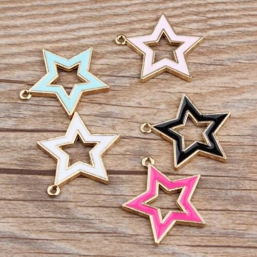 10pcs Enamel large hollow star charms fashion alloy metal pentagram pendants for bracelet earrings handmade jewelry making diy