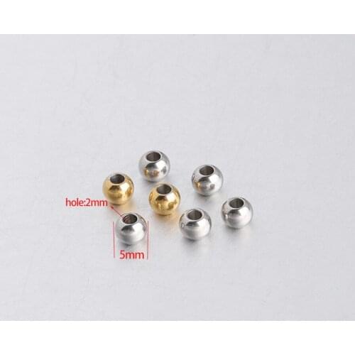 100Pcs/Lot Loose Bead Charms 5mm Stainless Steel Ball Hole 2mm Beads Charm For DIY Making Jewelry Necklace Bracelets
