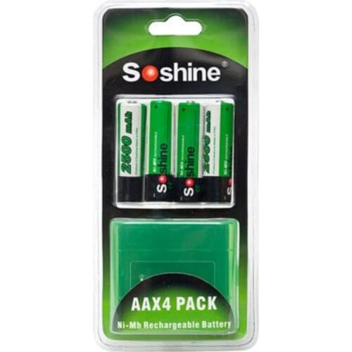 4PCS/Pack Soshine 2500mAh AA 1.2V Ni-Mh Rechargeable Battery AA NIMH Battery + Battery box