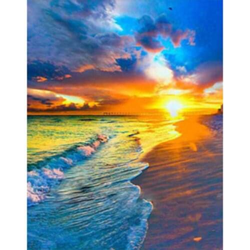 5D DIY Diamond Painting Mosaic Square Round Diamond Embroidery Seaside Sunrise Picture Cross Stitch Kit Handmade Gift FH960