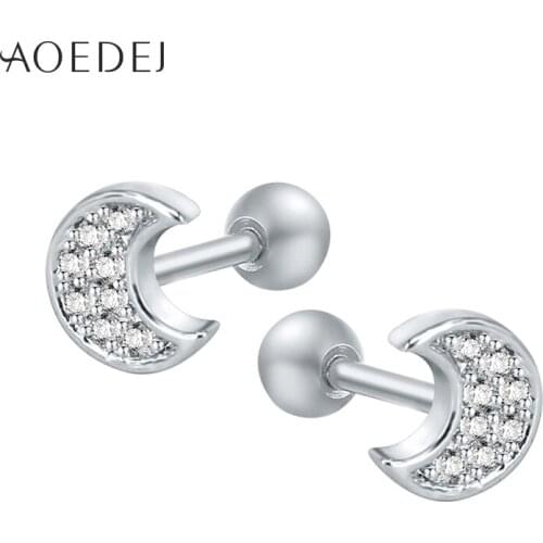 AOEDEJ Moon Crystal Stud Earrings Elegant Earrings For Women Girls Stainless Steel Small Earrings For Kids Fashion Jewelry 2017