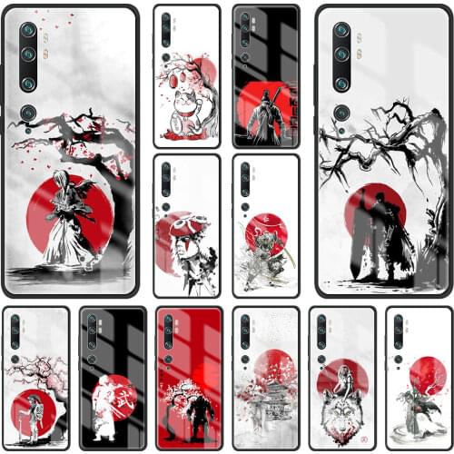 Japanese Red Sun Tempered Glass Case for Xiaomi Mi 9T Pro CC9 Note 10 Lite 10T 11 11i 11Ultra Poco F3 X3 NFC Phone Cover Coque
