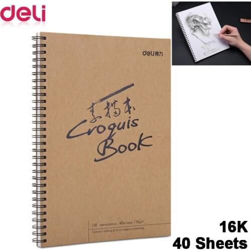 Deli 16K 40P Croquis Sketchbook Diary for Drawing Painting Graffiti Paper Memo Pad Notebook Office School Supplies Kids Gift