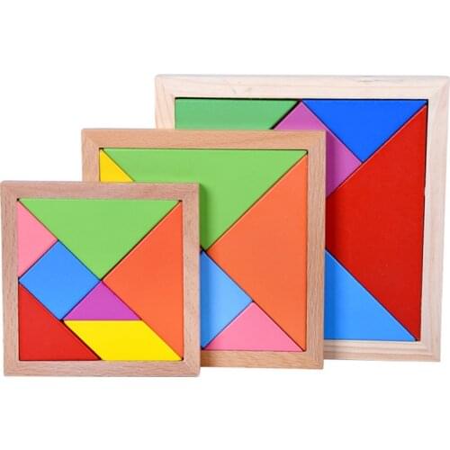 12/14/16CM Kids Children Wooden Educational 7 Pieces Geometric Tangram Puzzle Square Toys