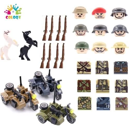 Kids Toys 16pcs/lot Mini Military Figures Building Blocks WW2 Motorcade Soldiers Horse Weapon Accessories Army Guns Bricks Boys