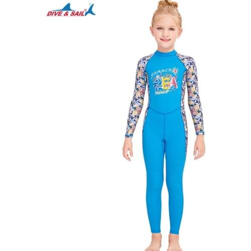 Kids UPF50+ Long Sleeve Full Body One Piece Rash Guards Youth Girls Surfing Bathing Suit Children Anti-UV Diving Beach Swimwear