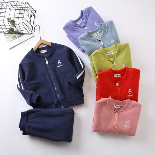 Childrens Suit Kids' Clothes Overcoat and Pants 2pc Set 2-14 Years Old Casual Boys Girls Polar Fleece Sets for Children Sports