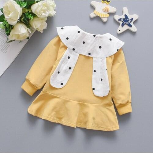 2019 New Kids Girl Dress Toddler Baby Long Sleeve Dresses Autumn Rabit Dot Clothing Girls Cotton Princess Dress Kid Tops Outfits