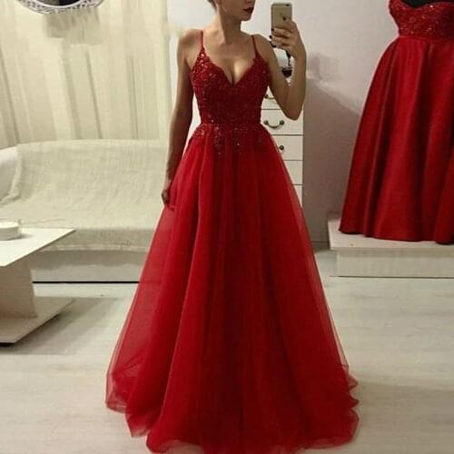 A-Line Burgundy Long Evening Dresses Party Elegant Sexy Deep V Neck Vestidos De Festa Prom Gowns For Women
