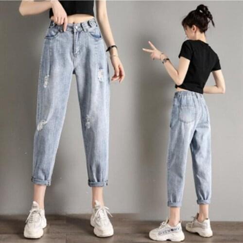 Spring Summer For Clothes Wide Leg Denim Clothing Blue Streetwear Fashion Vintage Pants Woman Jeans High Waist Ripped Jeans