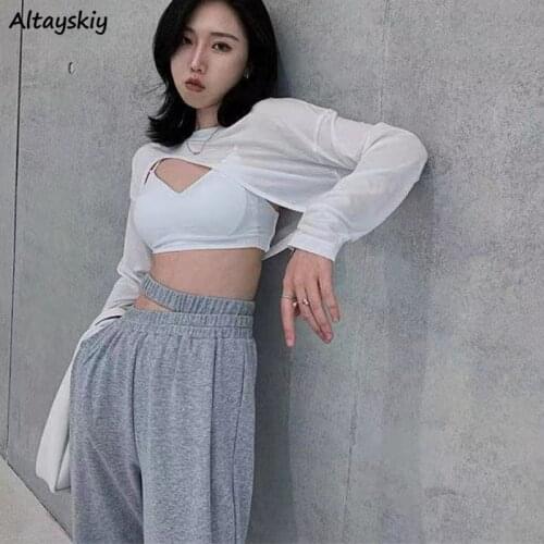 Long Sleeve T-shirts Women Fashion All-match Summer New Cozy Loose Solid Korean Style Streetwear Thin Sun-proof Female Crop Tops