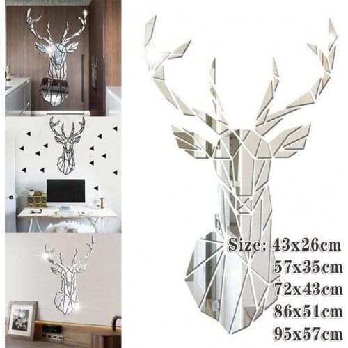 Geometric Deer Head Wall Sticker Home DIY 3D Acrylic Deer Head Wall Sticker Decorative Mirror Sticker Art Kids Room Home Decor
