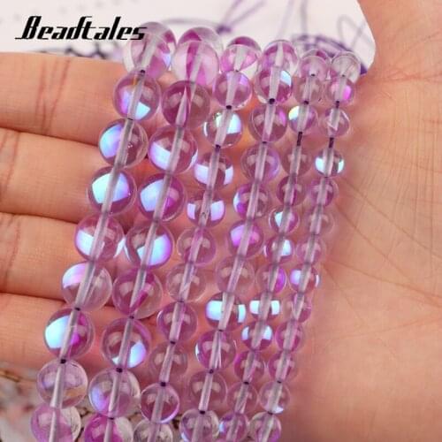 Round Loose Bead 6/8/10mm Natural Stone Beads Light Purple Glitter Moonstone For DIY Making Bracelet Necklace Jewelry Beadtales