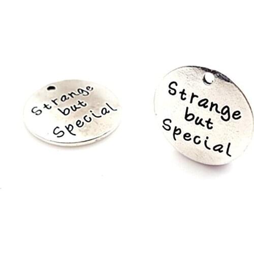 High quality 20 Pieces/Lot Diameter 25mm Antique Silver Plated Letter Printed round disc strange but special Charms Pendants