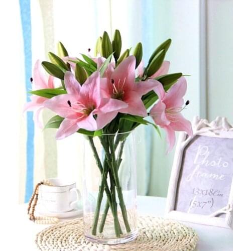 Lily Branch Real Touch Artificial Flowers Bouquet for Home DIY Wedding Bride Hand Flower Decoration Fake Flowers Garden Decor