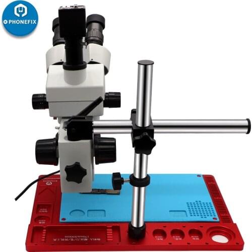 360 degree rotation 7X-45X Trinocular Zoom Stereo Microscope + 14MP 21MP digital camera + BAG Soldering Repair Mat + fixed base
