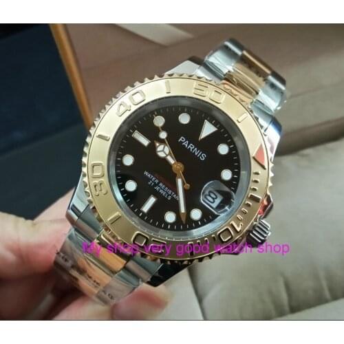 41MM PARNIS Black dial Automatic Self-Wind movement Two-way rotation bezel Sapphire Crystal luminous mens watch G389