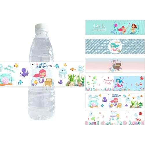 10pcs, Cute Water Bottle Label Happy Birthday Party Set Mermaids Party Stickers Wraps Lets Be Mermaid Party House Decoration