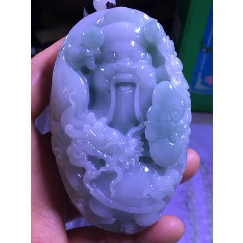 Natural Myanmar jade A HandCarved Buddha longevity jadeite jade green jade pendant jade necklace pendants jewelry necklaces