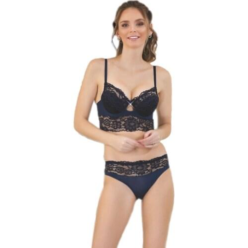 Trend Fashion Half Bustier Lace Detailed Push-up Set Lingerie нижнее белье женское, белье женское, bra, комплект нижнего белья