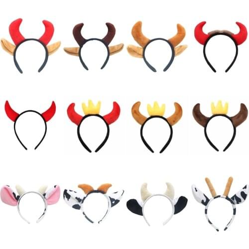 Novelty Funny Cow Ox Devil Horn Plush Headband Lovely Cartoon Animal Ears Hair Hoop Makeup Wash Face Holiday Cosplay Party 094B