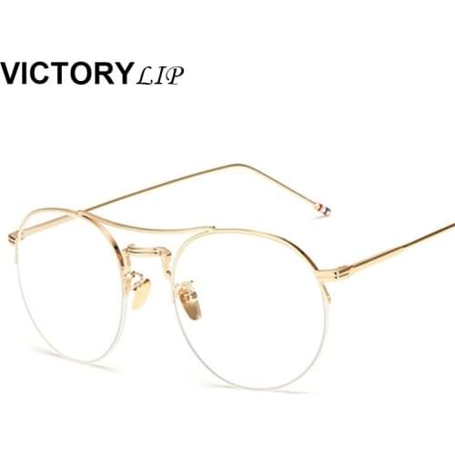 VictoryLip Classic Men Vintage Oval Sun Glasses Women Metal Frame sun glasses Clear Lens Transparent Retro Eyeglasses Oculos