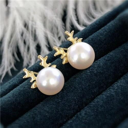 Wholesale Gold Plated Deer Shape Stud Earrings Mountings Findings Jewelry Settings Parts for Pearls Beads Stones, 10pairs/lot