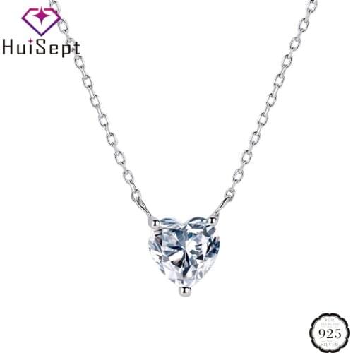 HuiSept Charm Necklace 925 Sterling Silver Jewelry Heart-shape Zircon Gemstone Pendant Accessories for Women Wedding Engagement