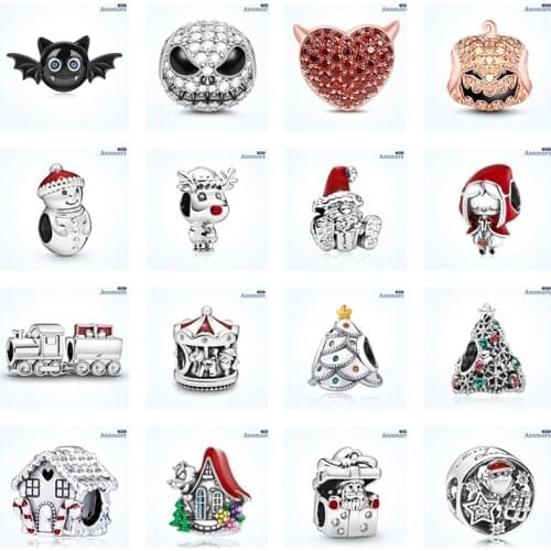 Halloween Skull Beads Charms with Flower 925 Sterling Silver Pumpkin Fit Original Pandora DIY Jewelry Gift Make Charm Bracelet