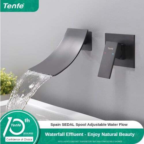 Nordic Style Luxury Matte Black Taps Bathtub Faucet Brass Bathroom Wall Mount Mixer Tap Waterfall Faucets