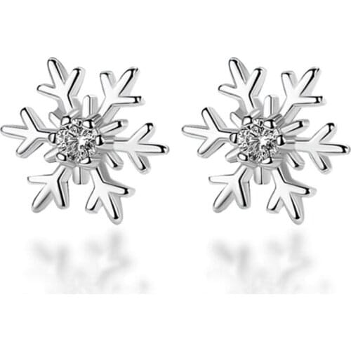 Christmas Gift Austrian Crystal Stud Earrings Elegant Silver Color Snowflake Luxury Ear Jewelry Small Earrings
