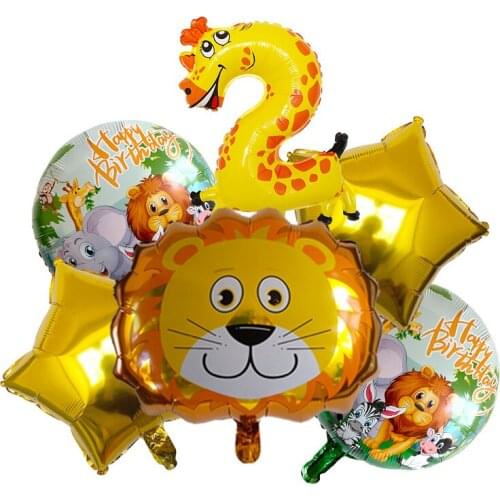 6pcs Animal Number balloons Foil Lion Balloon Figure 1to 9 Globos Birthday Party Decorations Kids Children toy Gift Baloon Digit