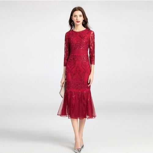 Spring 5XL 3XL 4XL Summer Mermaid 2021 Womens Luxury Flower Embroidery Green Red Trumpet Long Plus Size Dress