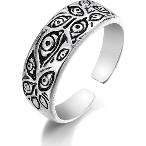 FNIO Vintage Punk Carved Eyes Mens Ring Finger Jewelry Hip Hop Rock Culture Ring Unisex Women Male Party Metal Rings Accessories