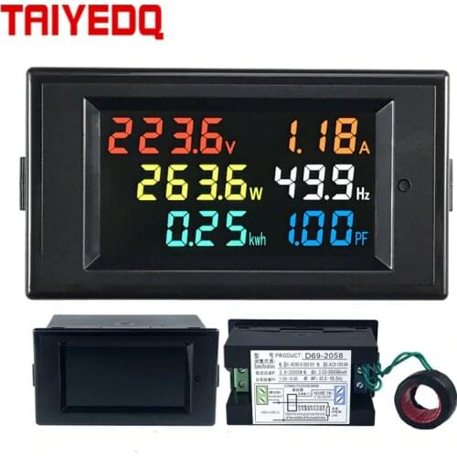 D69-2058 Voltmeter Current Ammeter Power Factor Electric Energy Frequency Meter Digital Panel Wattmeter LCD VOLT AMP