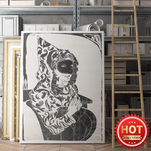 Masked Woman Poster, Beauty Girl Portrait Black White Art Print, Living Room Home Decor, Gift, Modern Art Wall Picture