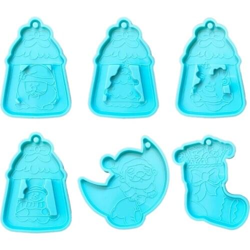 Christmas Tree Keychain Epoxy Resin Mold Santa Claus Jewelry Pendants Silicone Mould DIY Crafts Casting Tools