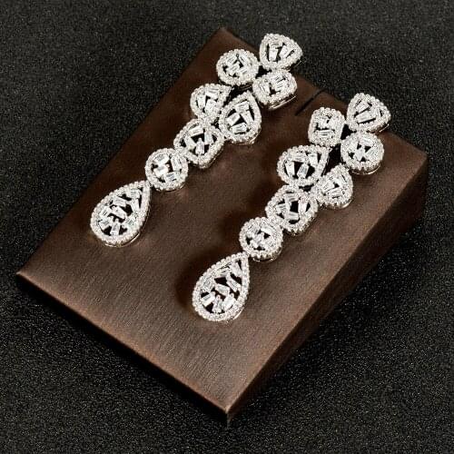 HIBRIDE Clear Full Micro Cubic Zirconia Pave Women Bridal Engagement Long Drop Earrings Party Jewelry Accessories bijoux E-982