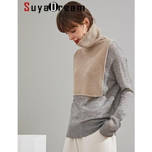 SuyaDream woman Wool sweaters Turtleneck Pullovers Contrast Color Warm Sweaters 2020 Fall Winter Knit Top