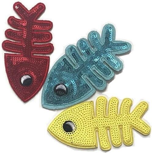 1 Pair Sequins Cutie Fishbone Sew On Patch DIY Embroidered Applique Bling Bling Fishbone for Decoration Clothing Accessory
