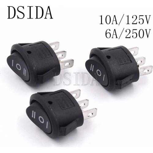 10PCS ON-OFF-ON 3Pin AC Oval Rocker Switch Flat Switch Black Ship Type Switch Power Switch 6A 250V 10A 125V New