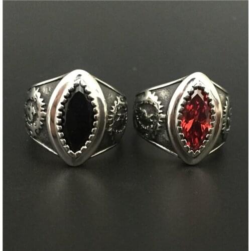 2016 Newest Personality Design Cool Crystal Stones 2 Colors Indian Ring Biker Ring Fashion Stainless Steel Jewelry